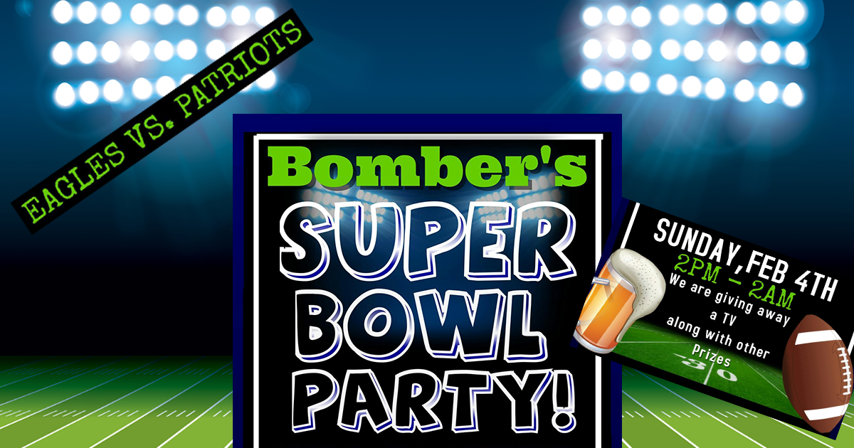 Sport Your Team Colors at Bomber’s Superbowl Party!
