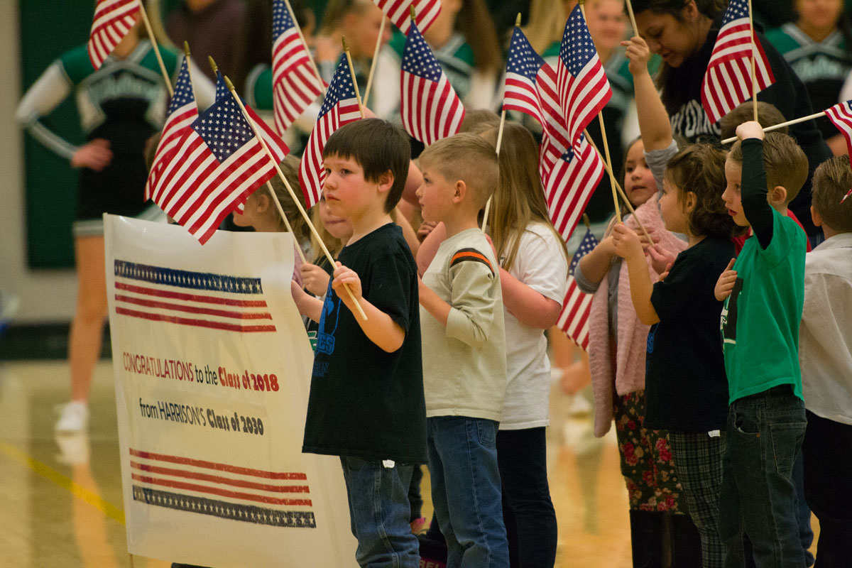 Harrison Elementary Students Recite Pledge of Allegiance at GRHS Basketball Games