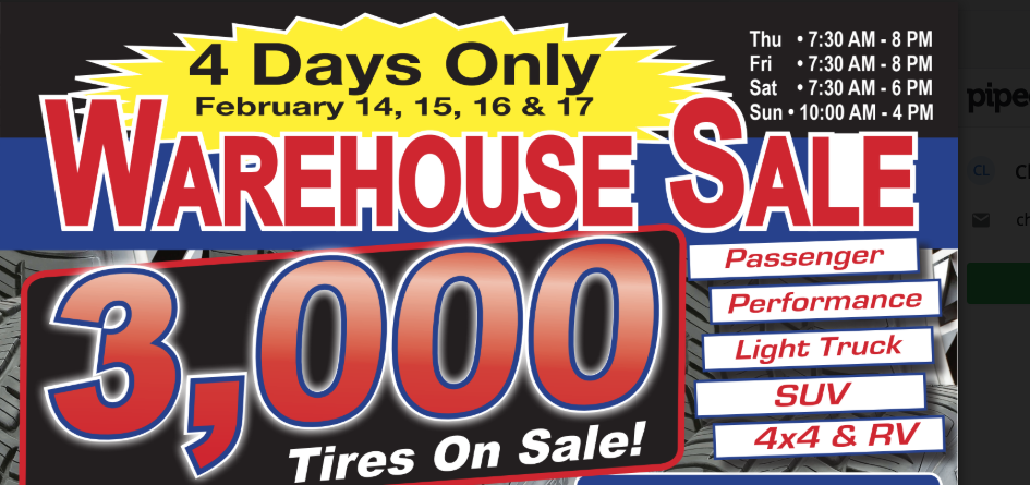 Enjoy the Lowest Prices of the Year at Plains Tire’s Warehouse Sale!