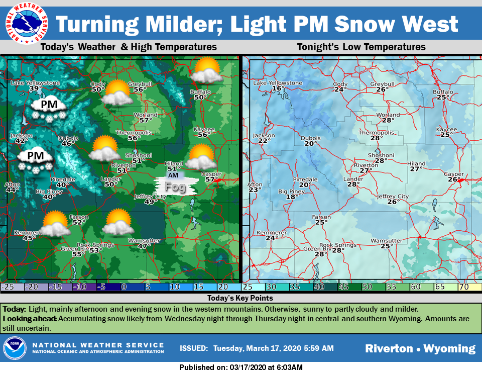 Mostly Sunny with a High Near 53