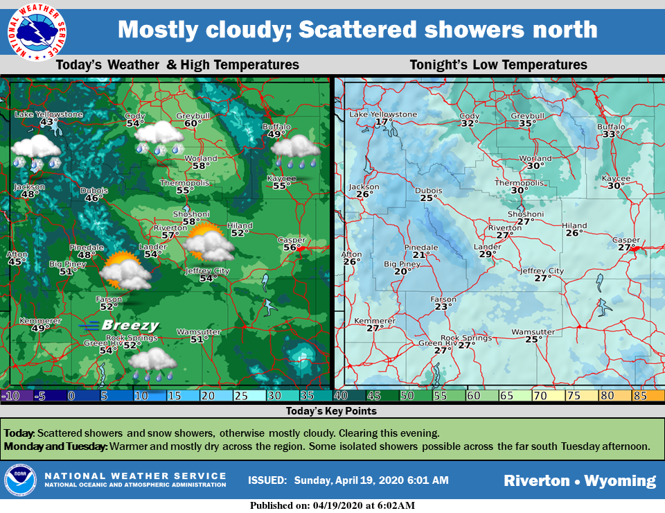 Mostly Sunny with a High Near 52