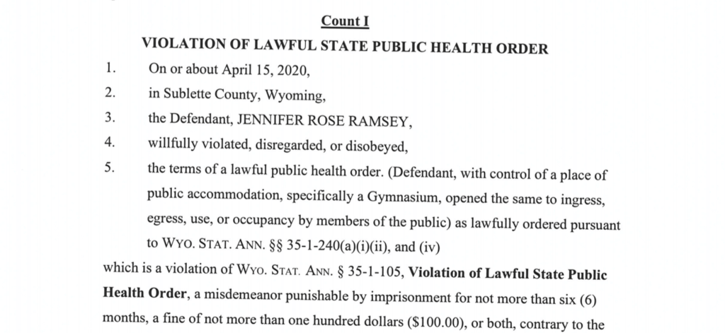 WyoFile: Gym Owner Cited for Defying Closure Order Says She Faced Eviction