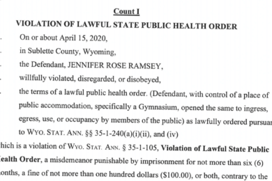 WyoFile: Gym Owner Cited for Defying Closure Order Says She Faced Eviction