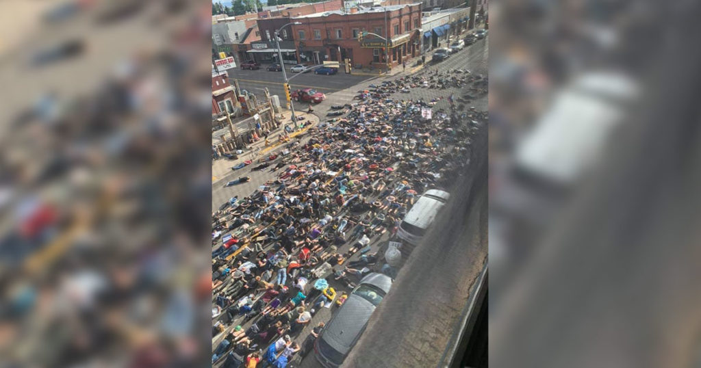Peaceful George Floyd Protestors Block Sections of Roadway in Laramie