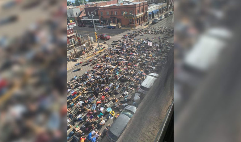 Peaceful George Floyd Protestors Block Sections of Roadway in Laramie