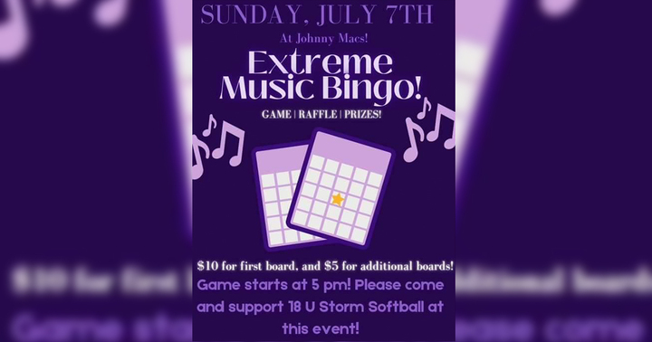 Johnny Macs to Host Sunday Funday: Music Bingo to Support the 18U Storm Traveling Team