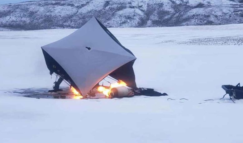 PHOTOS: Fishing Hut Fire Extinguished near Evanston