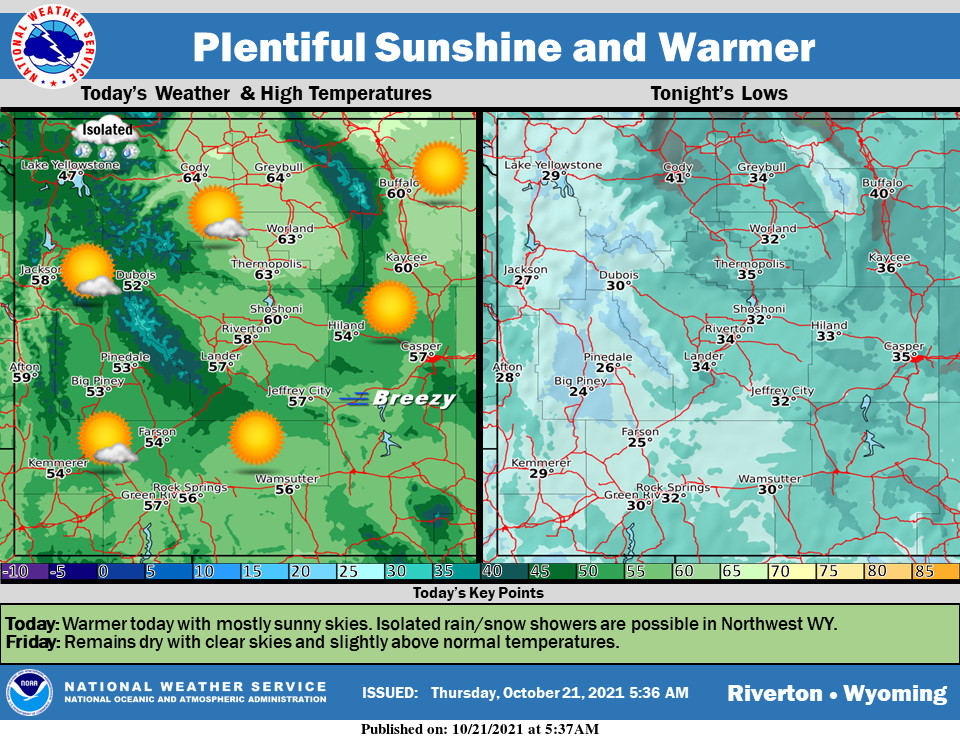 Sunny with a High Near 57