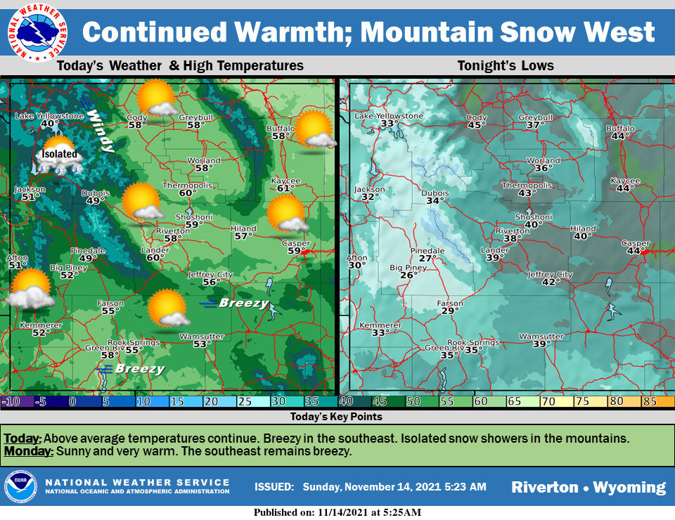 Mostly Sunny With a High Near 57