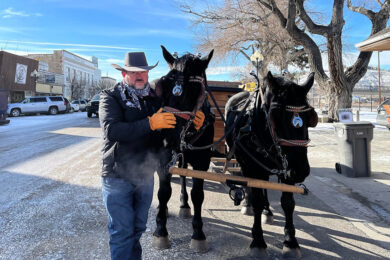 Dashing Through Downtown Rock Springs in a Two Horse Open Sleigh