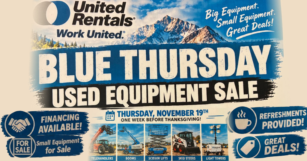 Save Big at United Rentals’ Blue Thursday Used Equipment Sale on November 19!